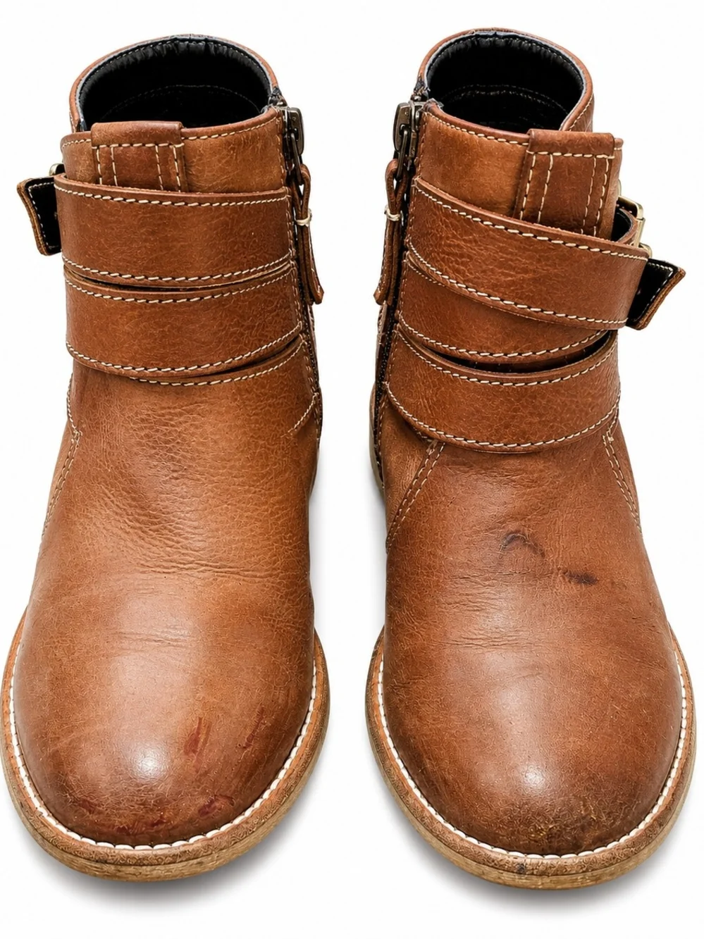 Clarks Artisan Brown Leather Ankle Boots Buckle Zip Moto Booties‎ 7M